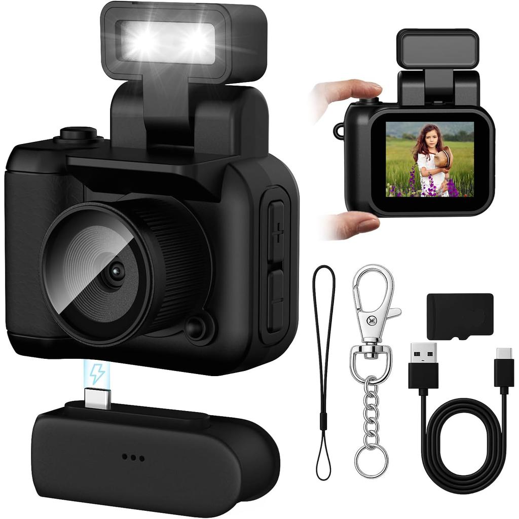 Mini Digital Camera Keychina Camera 1080P HD Video Recorder 1.44" Display Screen Micro Camera Flippable Flash Muliple Filers
