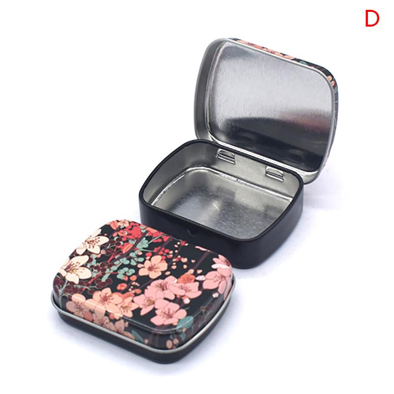 Portable Mini Metal Hinged Tin Box With Lid Rectangular Small Storage Container Candy Pill Case Pill Organizer Capsule Box