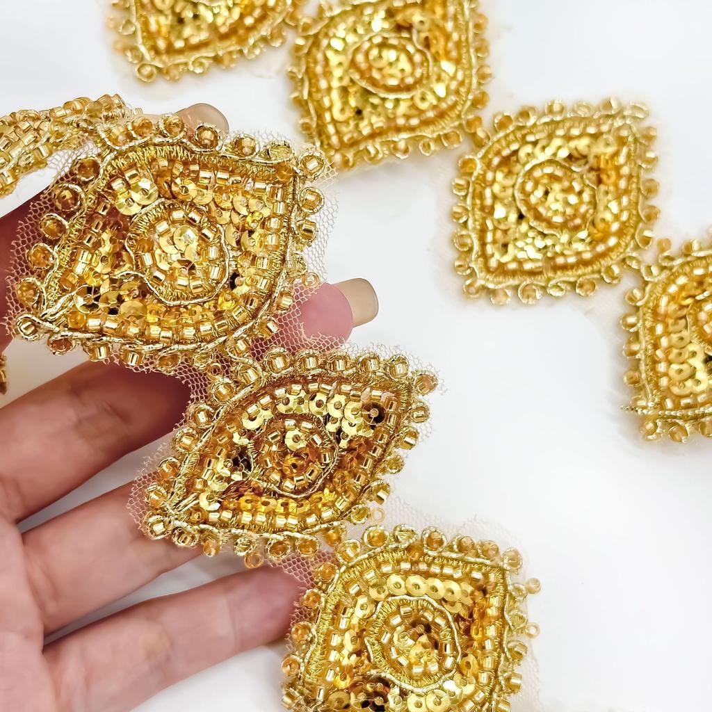 Gold Heavy Industry Beads Light Luxury Embroidery Barcode Clothing Evening Dress Performance Clothing Decorative Lace Accessories
