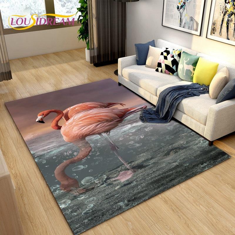 Tapete criativo nórdico 3D Flamingo Bird Area, tapete para sala de estar, quarto, sofá, cozinha, banheiro, capacho, tapete antiderrapante