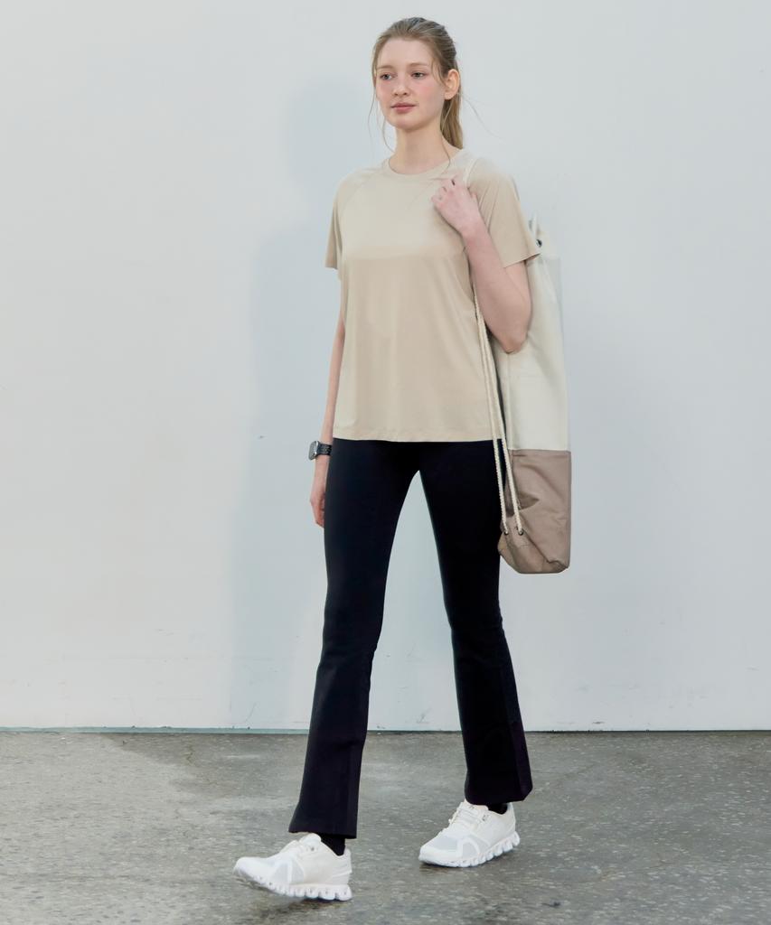 BASIC HOUSE Women'S Cool Breeze Raglan Round Short Sleeve T-Shirt Beige Lzts3223 (A Type)