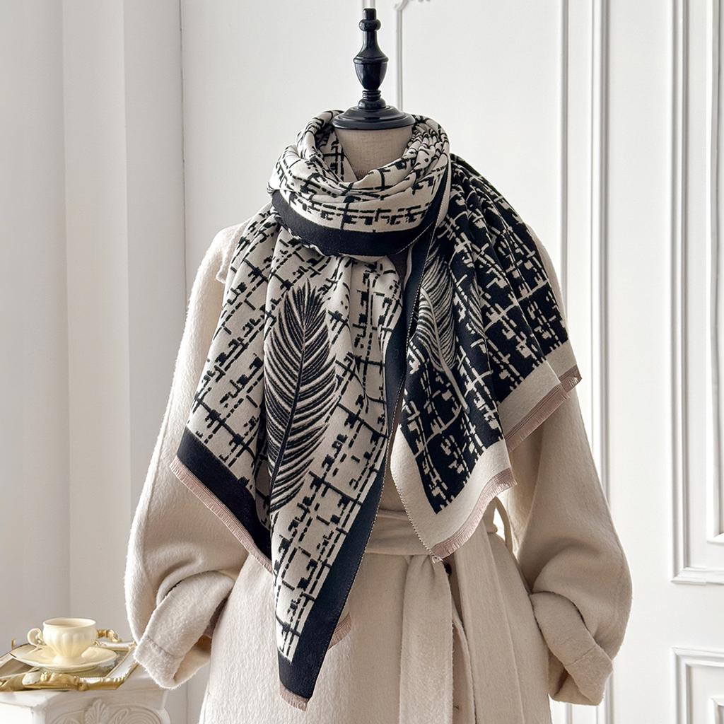 Fashion Women'S Winter Faux Cashmere Scarf Vintage Print Tasseled Design Warm Shawl Trendy Wrap Perfect For Cold Winter Days