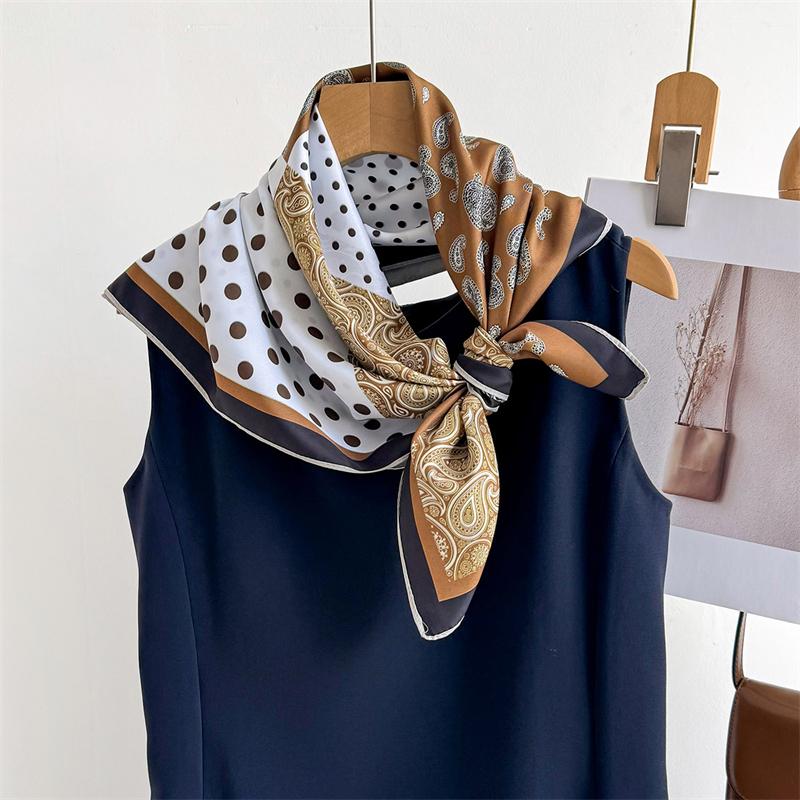 Luxury Brand Square Scarf Design Double Side Shawl Wrap 70cm Print Twill Silk Women Hijab Female Foulard Headband Bandana