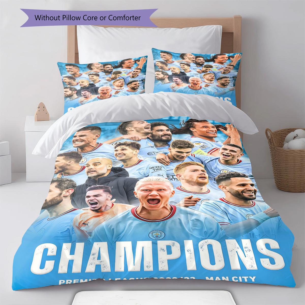 

Manchester City RugPattern Bedding Quilt Set Quilt Cover Pillowcase Home Decoration Birthday Gift (1 * duvet cover + 2 * pillowcase, without core) 200x200cm
