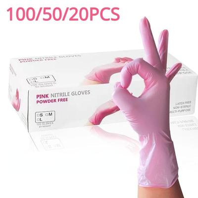 100/50/20PCS Light Pink Disposable Nitrile Gloves Waterproof Anti-static Durable Light Pink Gloves For Kitchen Cooking Tools
