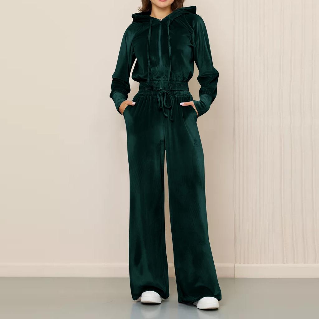 Set din două piese, casual, pentru femei, cu fermoar, cardigan, pantaloni, pantaloni