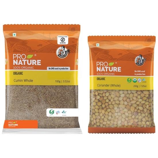Pro Nature 100% Organic Cumin, Whole, 250g & Pro Nature Organic 100% Coriander Whole, 200G