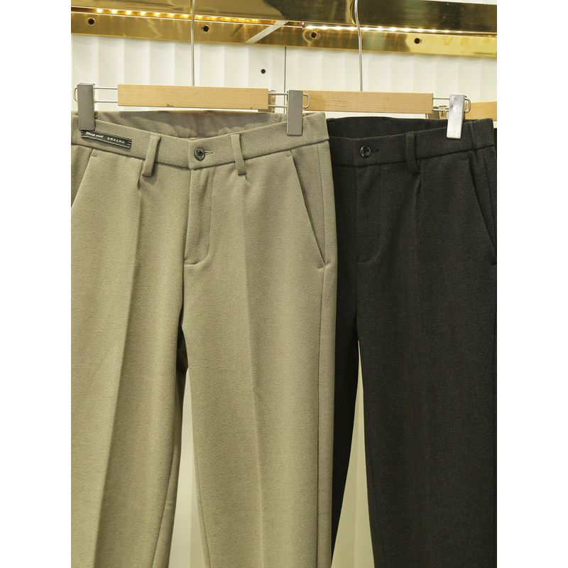 Strong Word of Mouth! Fleece Blended Elastic Sanding! High End Men's Autumn and Winter Commuter Fit Straight Casual Trousers