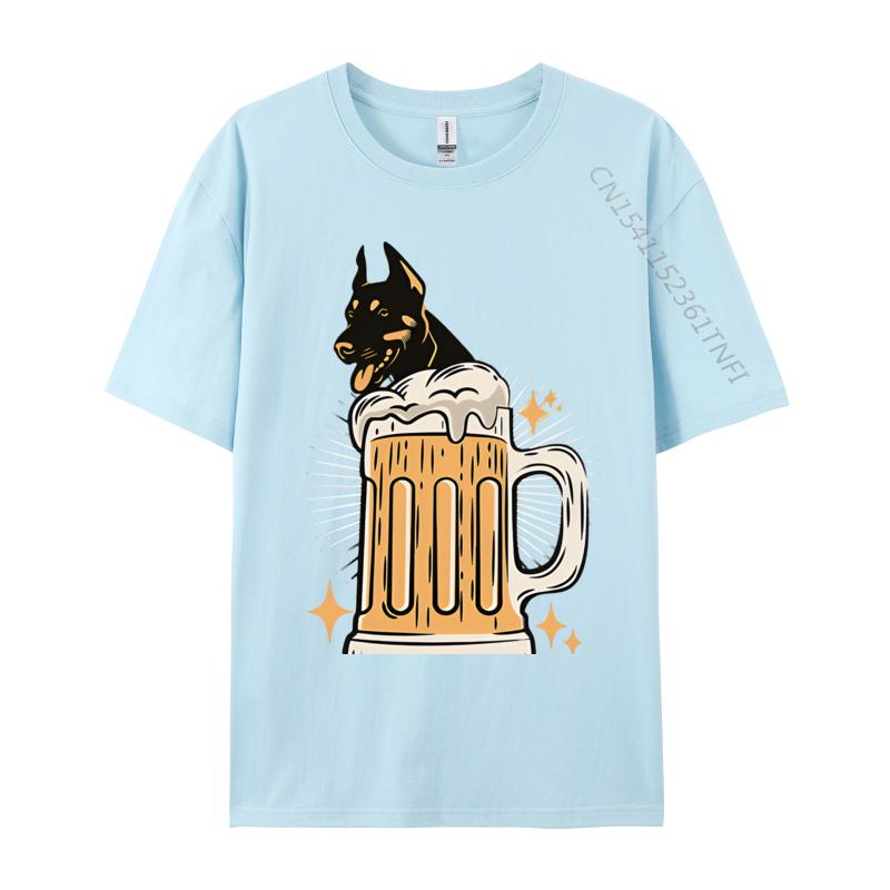 Doberman Dog Lover Funny Beer Lover Tshirt Black High Quality Funny Style T Shirt Cotton Mens Tops Tees