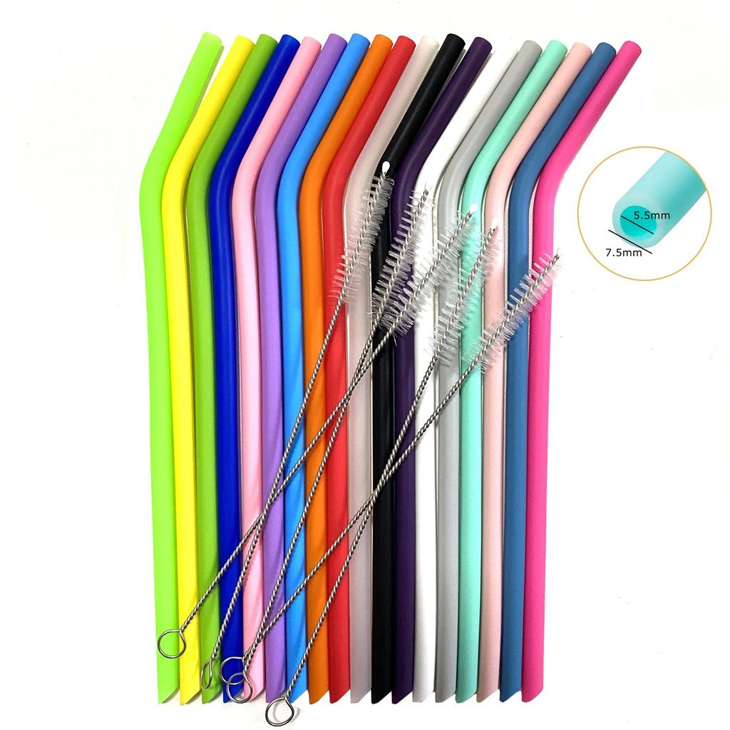18 Stück Silikon-Strohhalme Wiederverwendbares Trinkhalm-Set mit 5 Stück Reinigungsbürsten Umweltfreundliche Strohhalme für Kinder Milchkaffee Party Bar