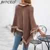 BITCED Knitted Fringe Cape for Women - Autumn/Winter Solid Colour Oversized Pullover Shawl Coat