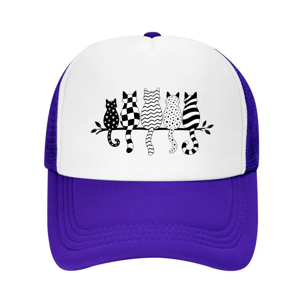Verspielte gemusterte Katzen Linienkunst Netz Baseballkappe Lässiger Hut Outdoor Für Damen Unisex FeUnisex