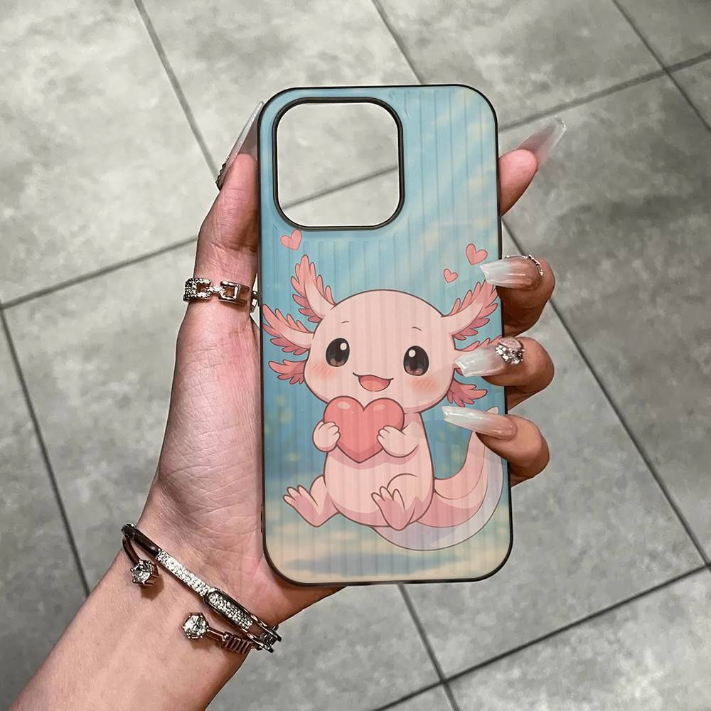 Cartoon Axolotl Cute For IPhone 17 16 15 14 13 12 11 Pro Max Plus Pro Corrugated Shockproof Matte Phone Cover