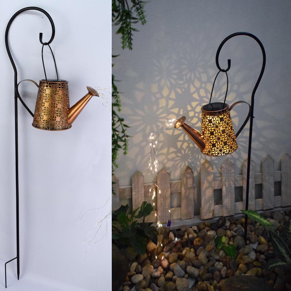 Solar-Powered Wrought Iron Garden Kettle Light - Waterproof Lawn Projection Décor