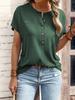 Women's Henley Neck Short Sleeve T Shirt Loose Fit Solid Color Button Placket Summer Casual Straight Top