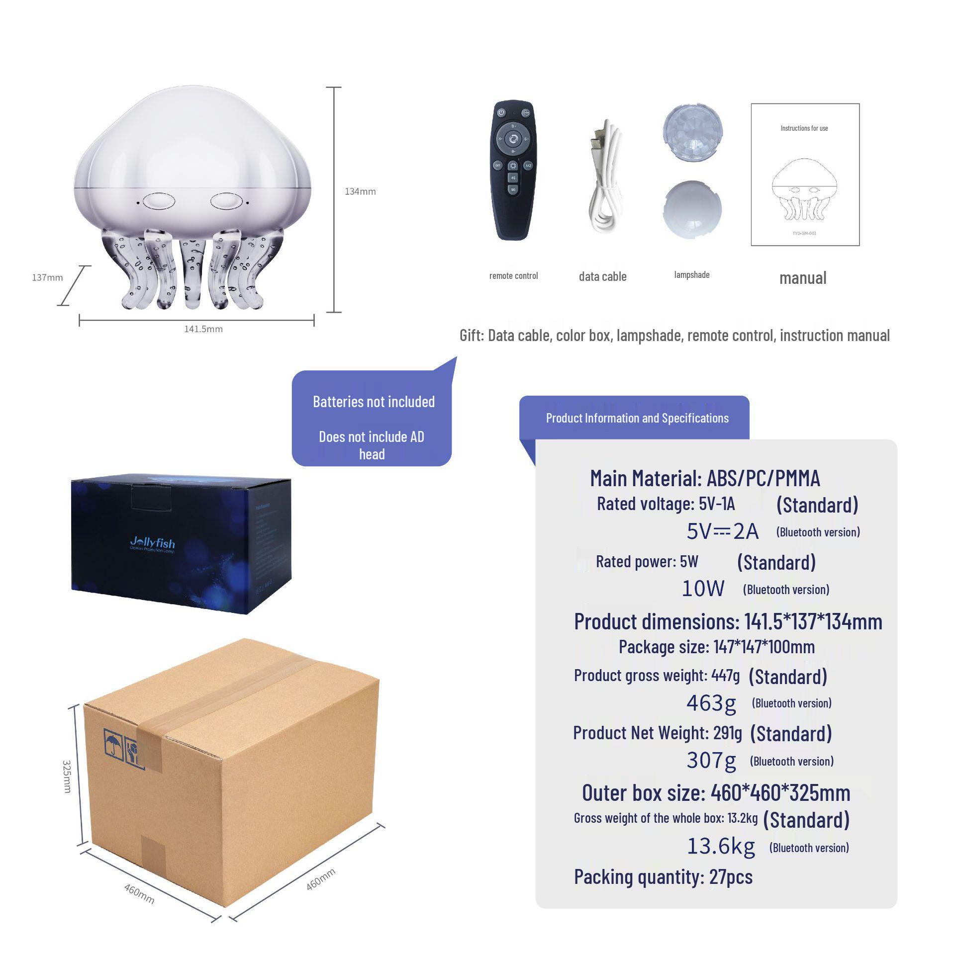 

Romantic Jellyfish Projector: Water Wave Night Light & Bluetooth Speaker for Creative Starry Atmosphere English packaging