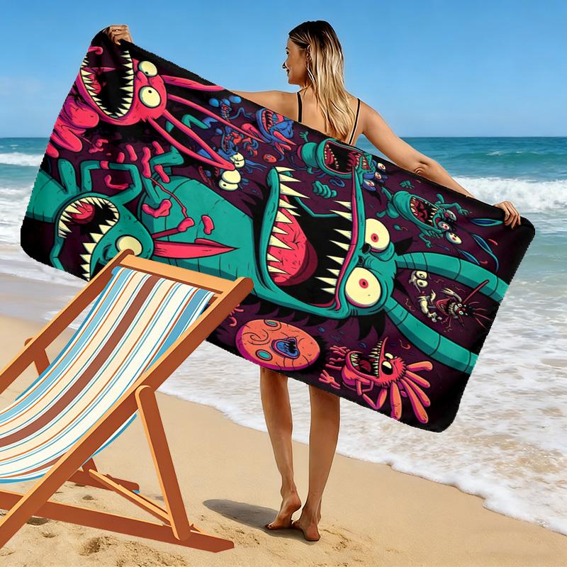Colorful Monster Illustration 2D Flat Print Beach Towel, Large Soft Quick Dry Towel for Beach Camping Swimming.MSTJ0918347