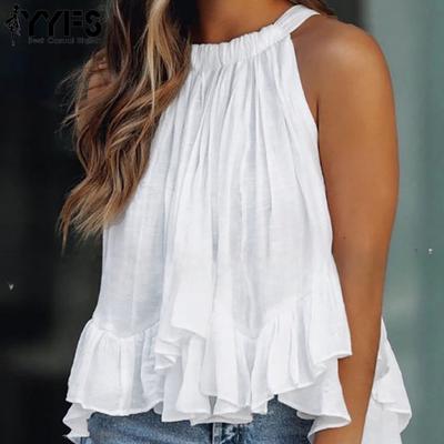 Women's Fashion Casual Summer Spring Solid Color Print Sleeveless Hanging Neck Blouses & Shirts