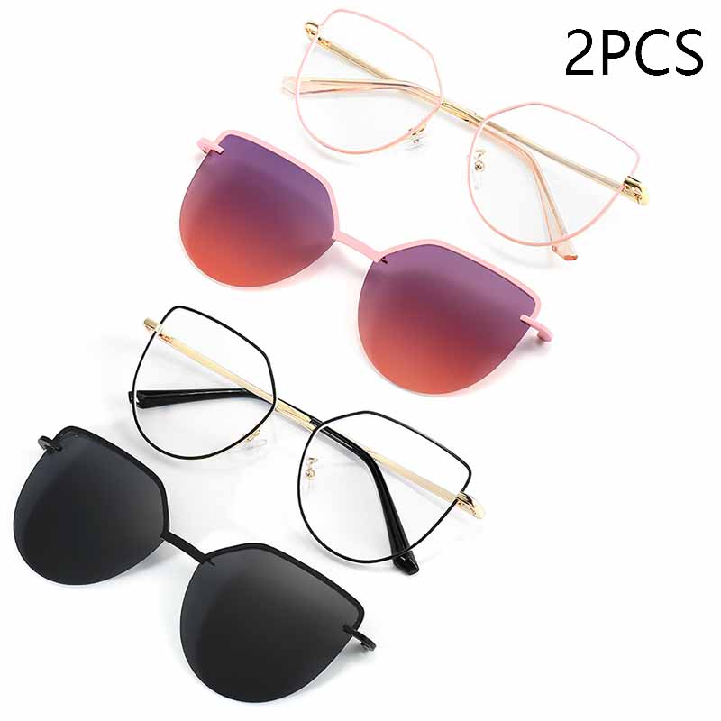 Cat-Eye Klapp-Sonnenbrille Damen Blaulichtfilter Brillenrahmen Polarisiert Magnetischer Clip Damenmode Computerbrille 7002