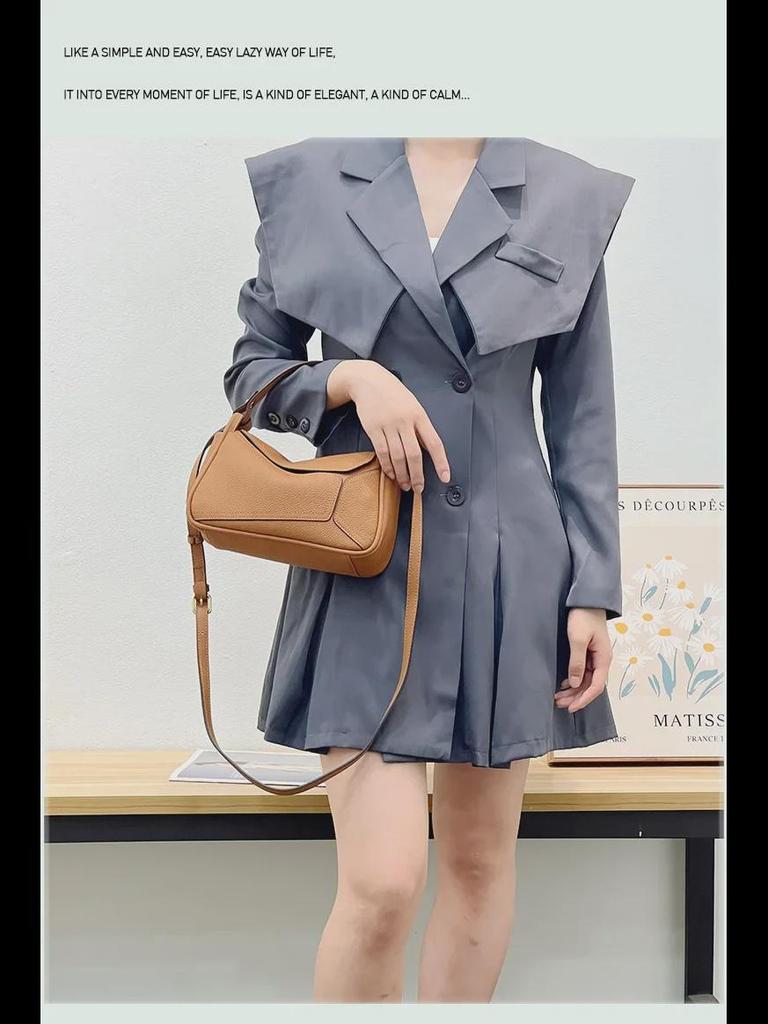 Bolsa Feminina Versátil e Fashion de Couro de Vaca de Ombro Único para o Outono de 2024