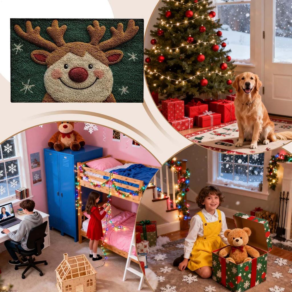 Christmas Kitchen Rugs Non-Slip Reindeer Bathroom Rug 23.6x15.7 Inch Washable Absorbent Christmas Carpet For Holiday Porch