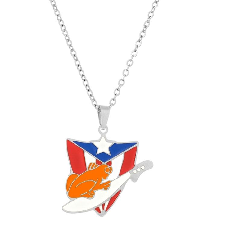 

Puerto Rico Flag Pendant Necklace Clavicle Chain Culture Necklace for Daily Wear 1 срібний