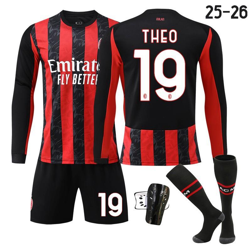 2526 Milan AC Home Football Uniform Long-sleeved Jerseys Children's Set No. 14 Modric 11 Ibrakaka