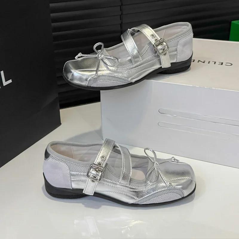 Fashion Mary Janes Ballet Flats Women Sport Casual Bow-Knot Walking Shoes Cozy Shoes Woman Mesh Shallow Breathable Sneakers Summer Lady