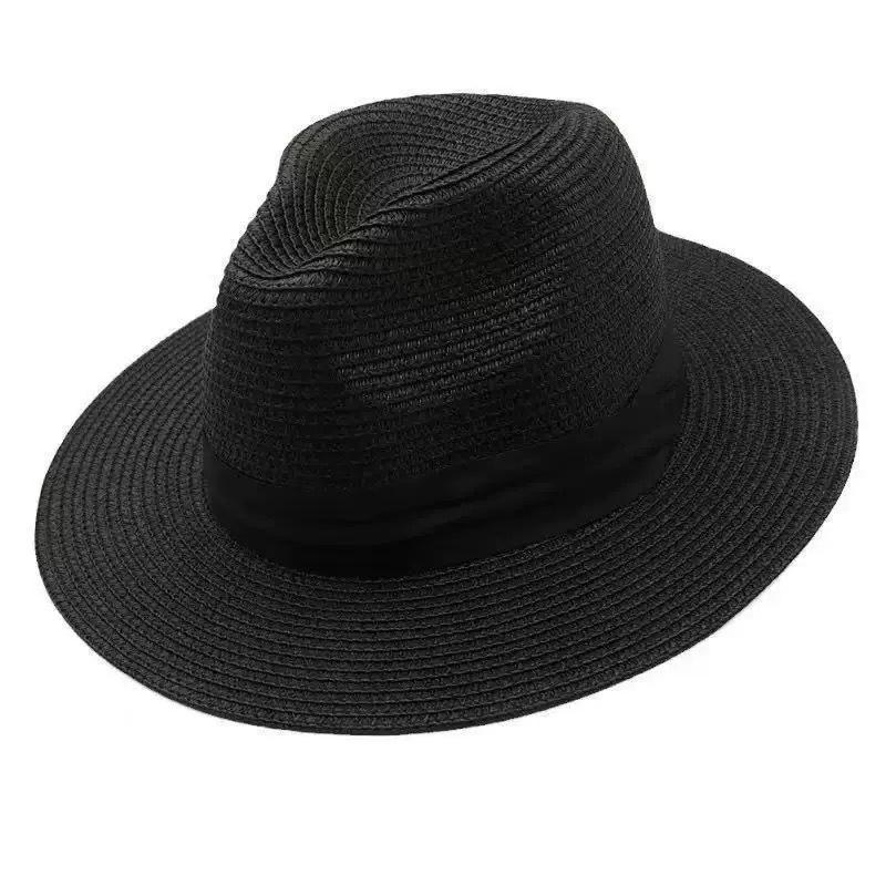 Flat-top straw hat women's straw top hat, new summer big-brimmed sun hat, seaside vacation sun hat