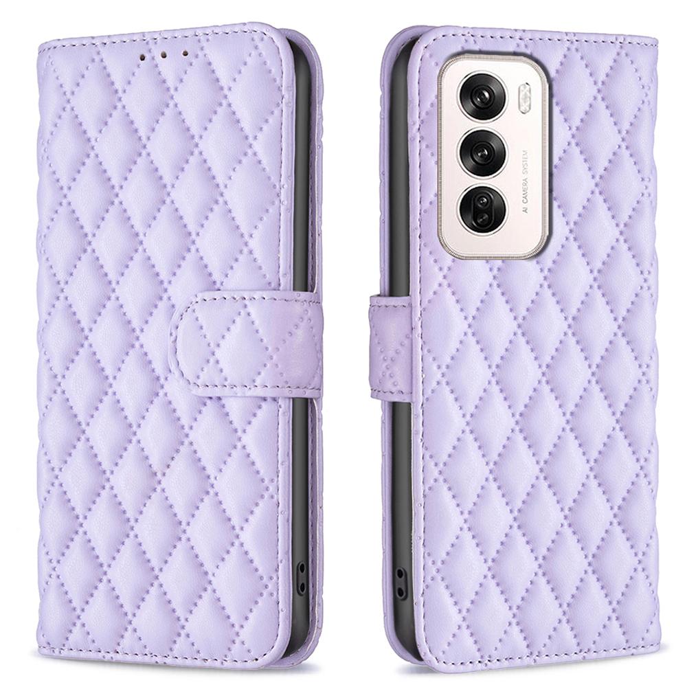 

BINFEN COLOR BF Style-14 For Oppo Reno12 5G (Global) Case PU Leather Wallet Rhombus Phone Cover E