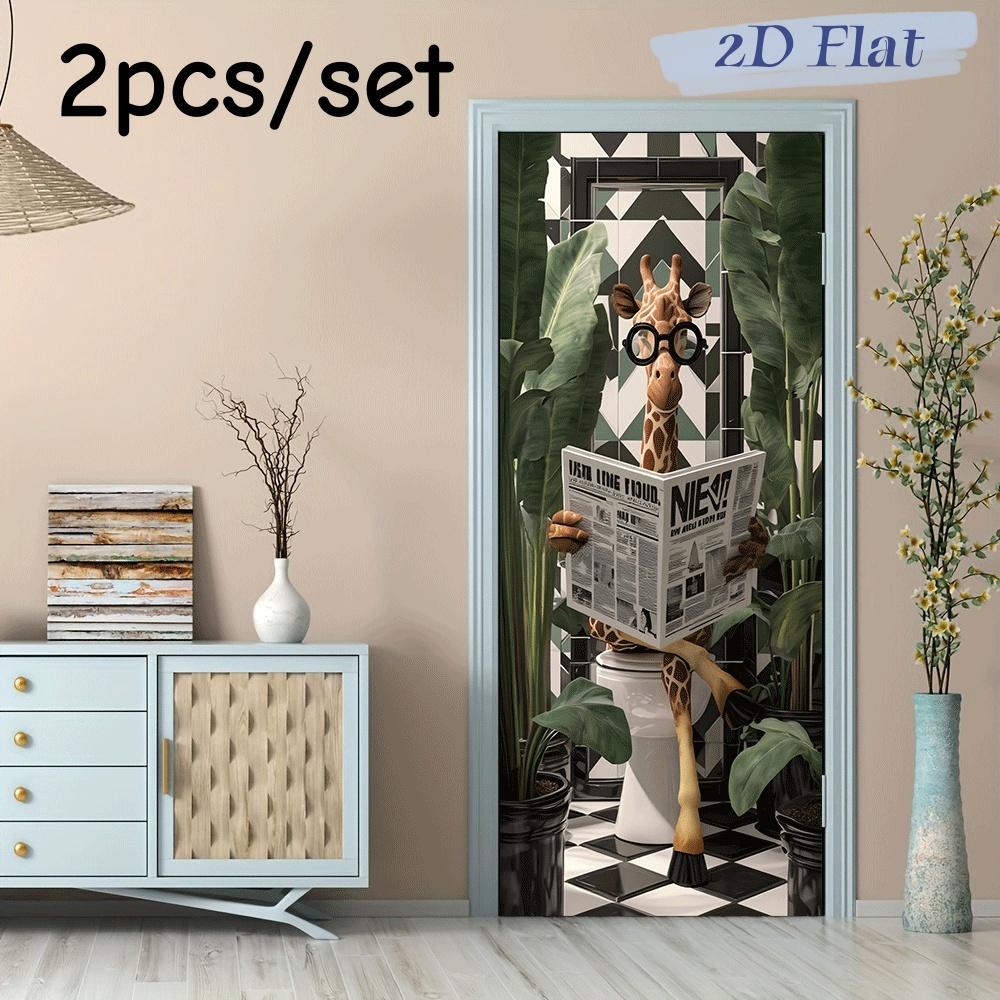 

2pcs Creative Giraffe Bathroom Wall Stickers Cartoon Animals Wearing Glasses Reading Newspapers Fun Decoration Stickers Bathroom (as the picture,38.5x200cmx2)