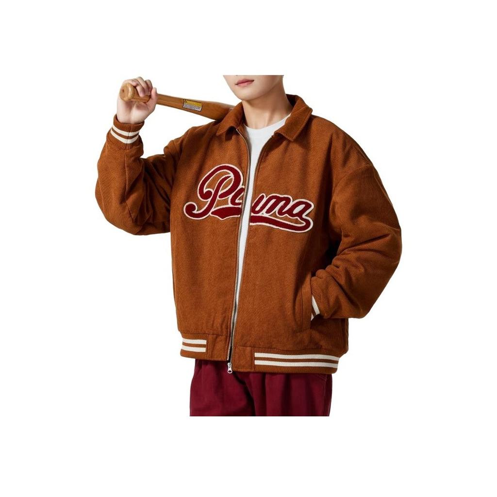 Puma Team Cc Woven Casual Series College Style Corduroy Comfortable Fashion Fleece Soft American Vintage Polo Jacket Unisex Jacket Teak 630949-98