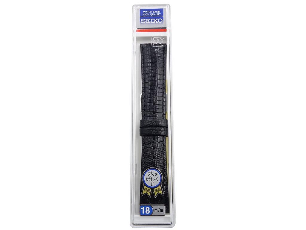 Seiko Watch Embossed Cowhide Band, 18mm, R0261AL, Black, Leather, Men's