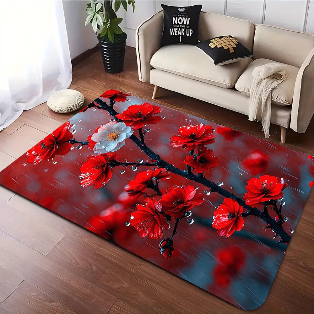 Floral Art Carpet Various Styles With Hydrangea Blue Flower Red Blossom Geometric Pattern Non Slip Rug For Living Room Decor