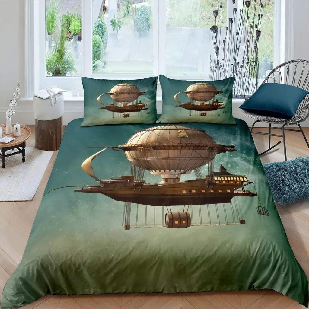Gear Printing Duvet Cover Three-Piece Retro Mechanical Device Bedding Quilt Cover