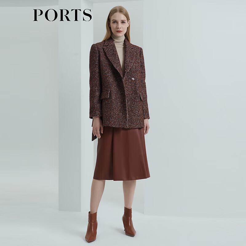 PORTS Women's Elegant Plaid Long Sleeve Short Coat