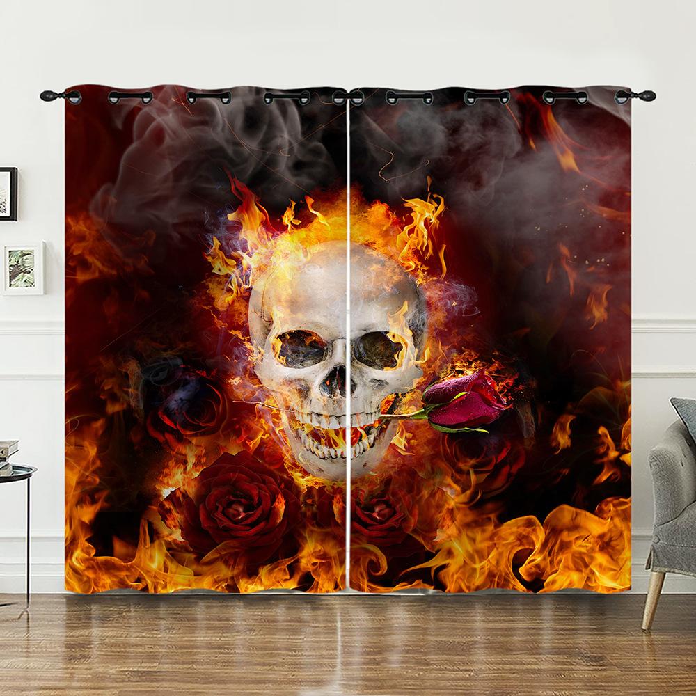 Curtains Skull Black Sunshade Bedroom Living Room Digital Printing Curtains Blackout Free Punching
