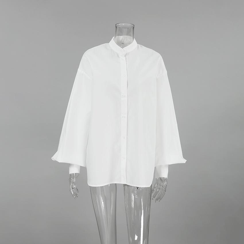 Spring European and American neutral minimalist style wildberries sexy lapel lantern sleeve cardigan shirt women's clothing