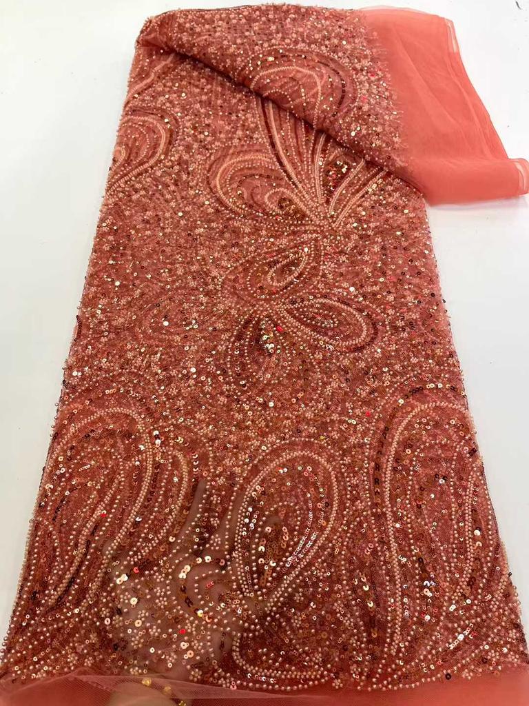 African Lace French Sequin Fabric 2025 High Quality Embroidery Tulle Lace Fabrics With Beaded For Nigeria Wedding Dress Sewing