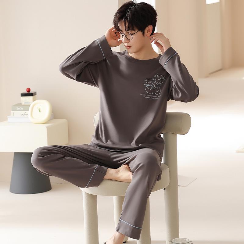 Women's Cute Cartoon Couple's Pajamas Set - Spring/Autumn Long Sleeve Round Neck Pure Cotton Home Wear