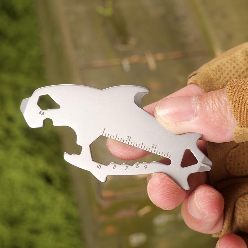 Shark-Shaped EDC Survival Tool: Bottle Opener, Screwdriver, Rope Cutter, Allen Wrench.