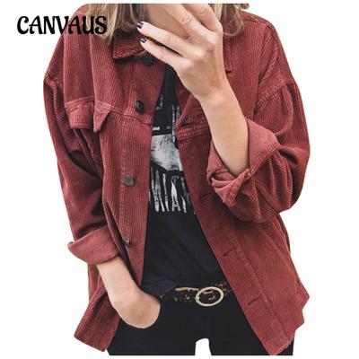 Spring and Autumn Women's Corduroy Buckle Cardigan Long Sleeve Lapel Loose Thickened Jacket