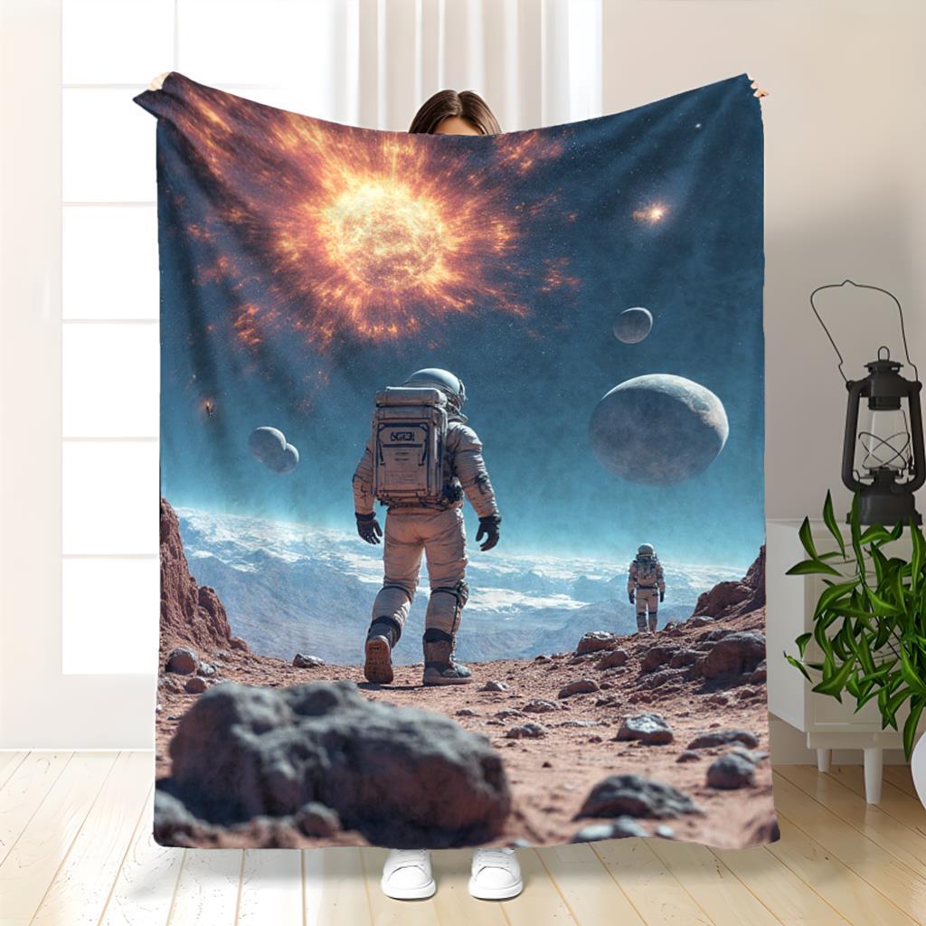 Astronaut & Planets Blanket - Soft Warm Flannel Space Lover Throw 75X95CM