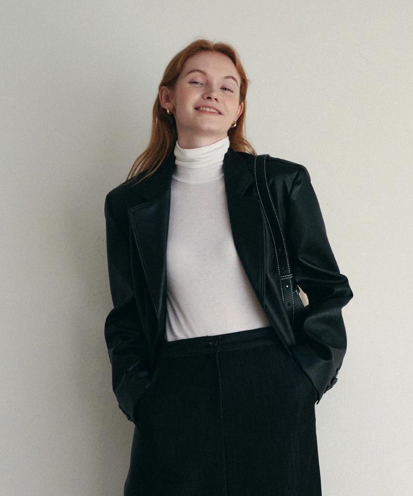 Loeil Oversized Single Leather Jacket - Black