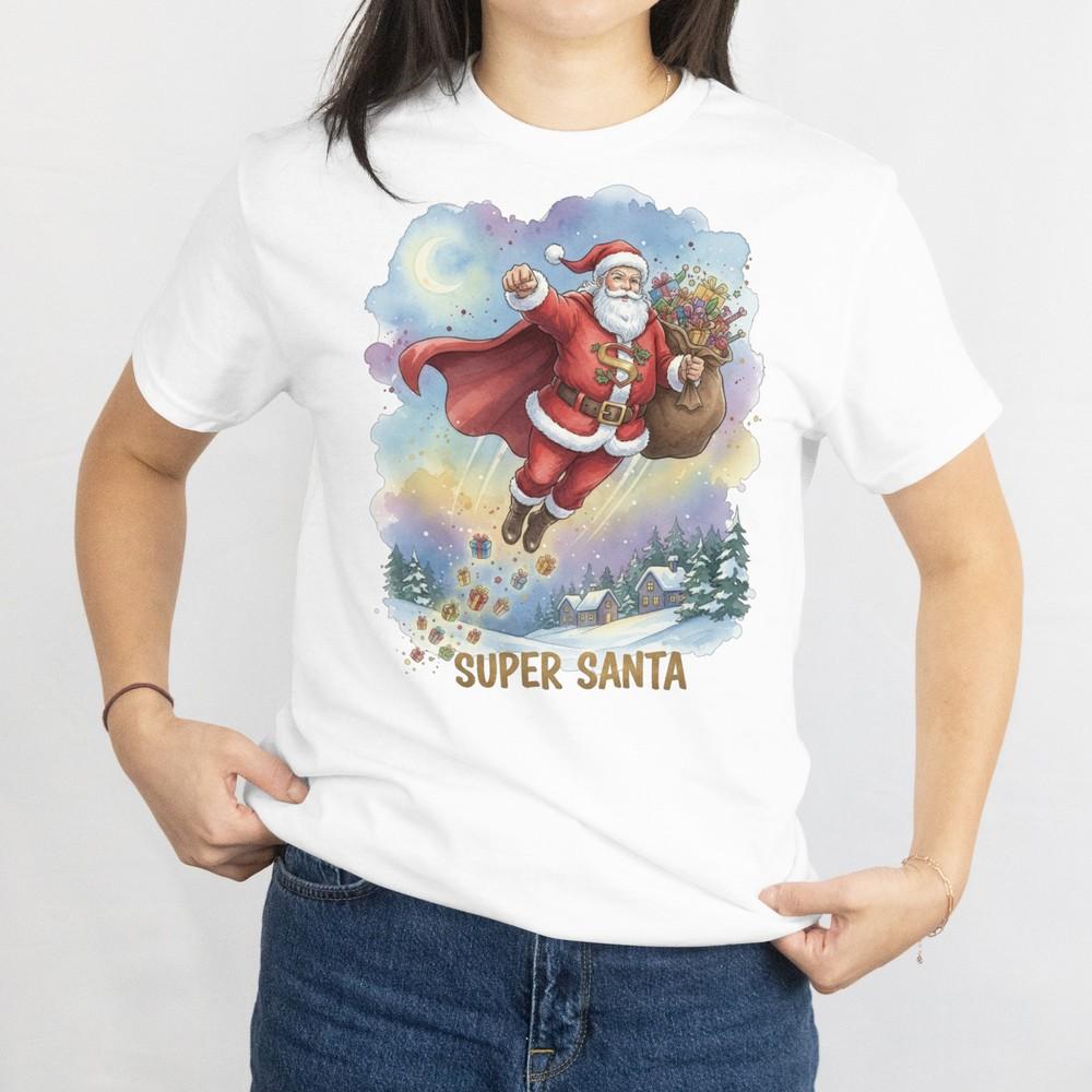 

Super Santa Illustration Tee, Funny Flying Santa Merry Christmas Unisex T-shirt S