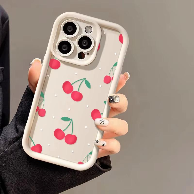 Red Cherry Pattern Soft TPU Phone Case for iPhone 17 Air 16 15 14 Pro Max Plus 13 12 Mini 8 7 X Xs Back Cover