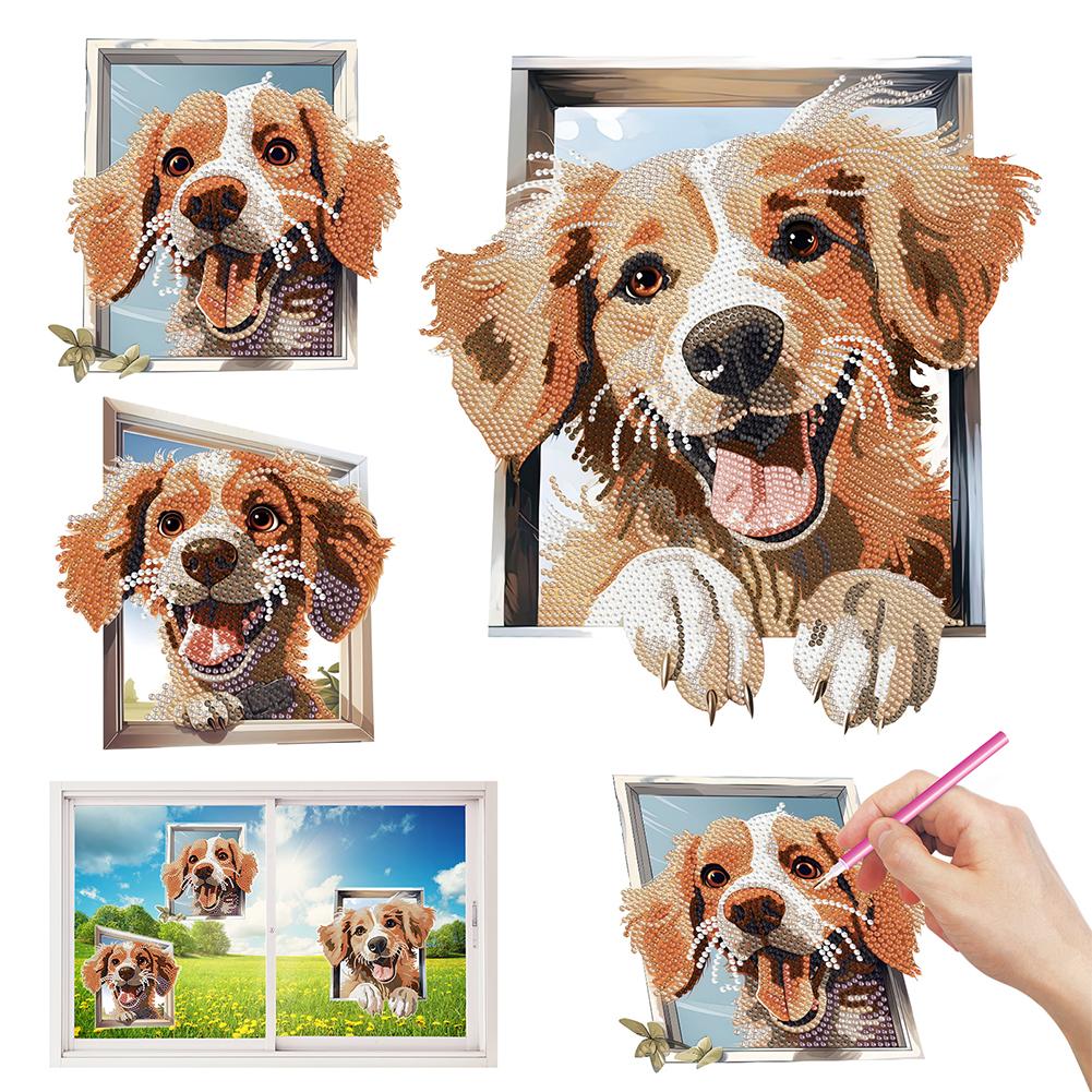 Diamond Painting Sticker Gem Mosaic Sticker Paint by Numbers Set Puppy Diamond Art Craft Mosaic Sticker Dinosaur for Gift