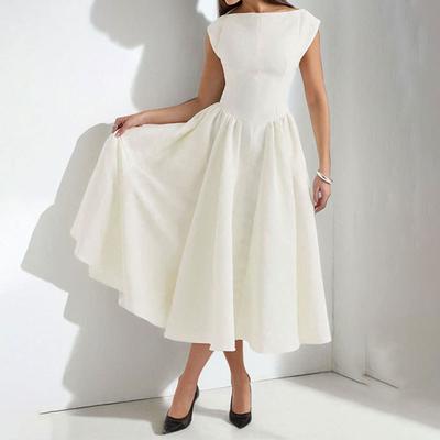 Spring Women's Elegant Sexy Backless Fashionable Slim Round Neck Sleeveless Solid Color Dress