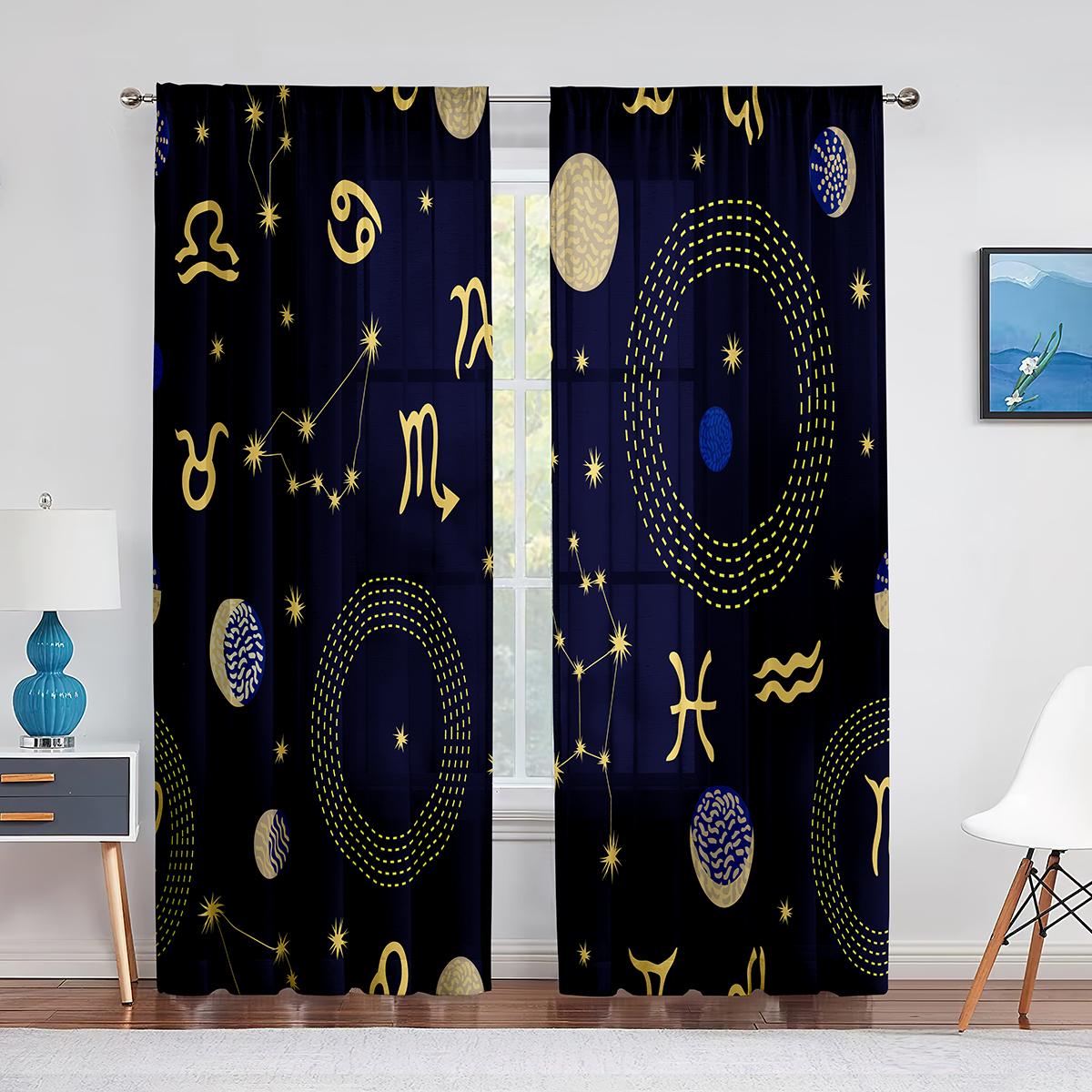 Астрология Тюль Шторы Созвездие Зодиака и Планеты Окно Прозрачная Вуаль Шторы — фото 7