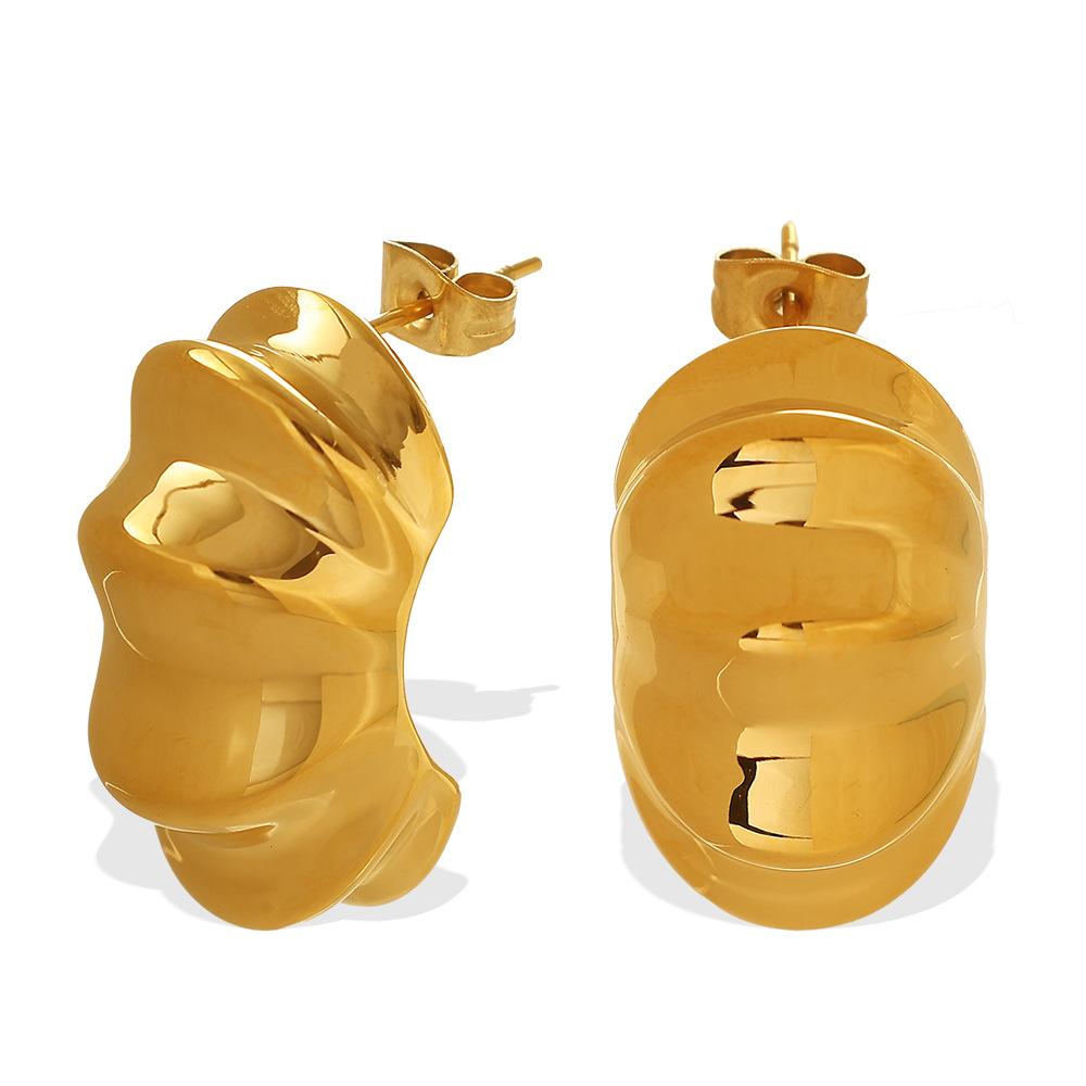 

European and American Fashion Retro Irregular Metal Texture Earrings 18K Gold Three-dimensional Smooth Concave and Convex Design Earrings 2026